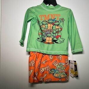 TMNT Kids Swim Trunks Set - Green and Orange